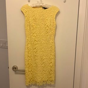 Ralph Lauren Yellow lace boat neck midi dress